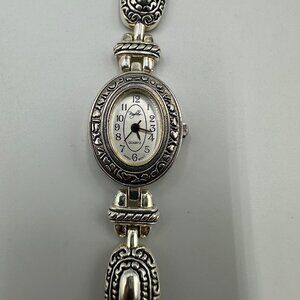 Bingham Watch Women Silver Plated Oval Dial Scroll Design Metal Band New Battery